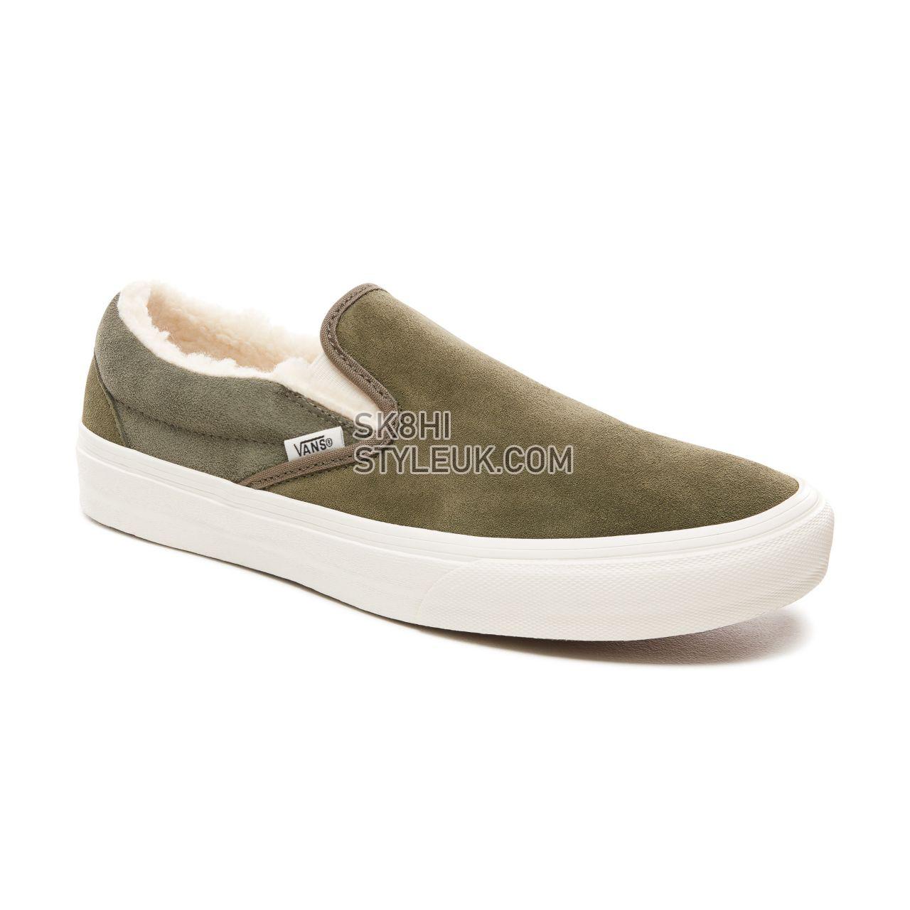 Vans Suede and Sherpa Classic Slip-On Classic Mens Womens - (Suede/Sherpa) Grape Leaf/Dusty Olive VN0A38F7ULZ Shoes